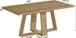 63" Dining Table, Farmhouse Kitchen Table with Wooden Pedestal for Kitchen