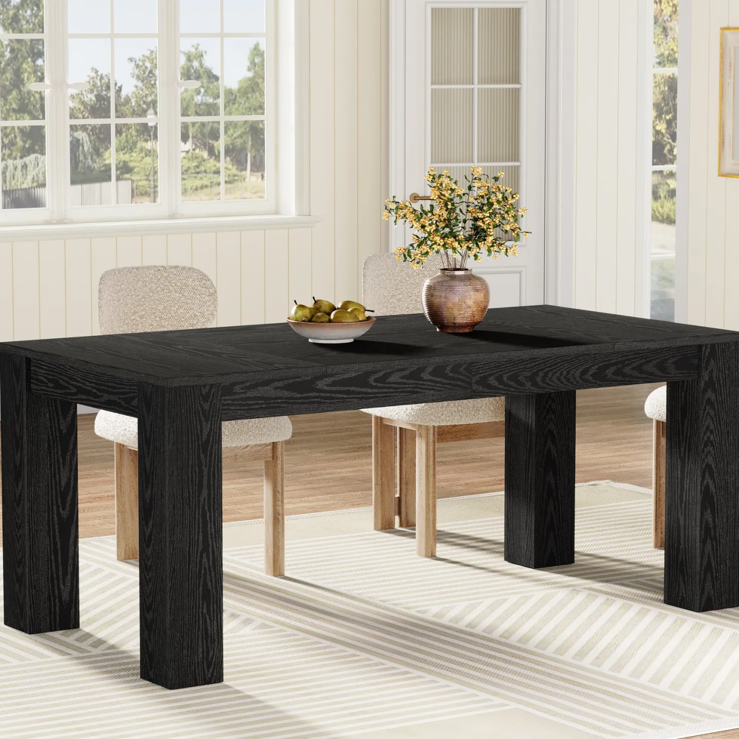 63" Dining Table, Farmhouse Kitchen Dinner Table for 4-6 People