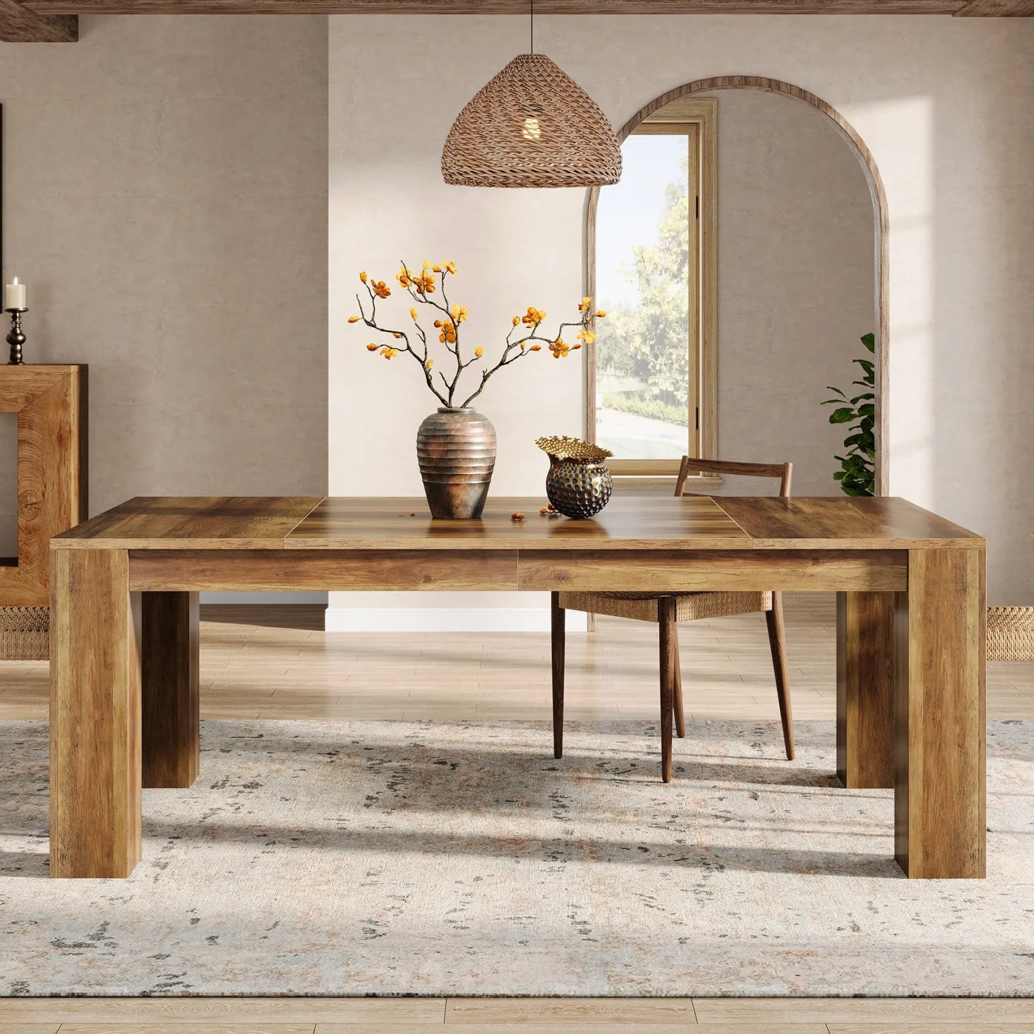 63" Dining Table, Farmhouse Kitchen Dinner Table for 4-6 People