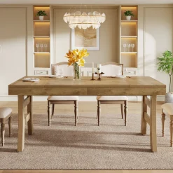 63" Dining Table, Farmhouse Kitchen Dinner Table for 4-6 People