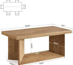 63" Dining Table, Farmhouse Kitchen Table with Heavy Duty Pedestal for 4-6