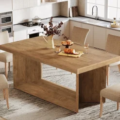 63" Dining Table, Farmhouse Kitchen Table with Heavy Duty Pedestal for 4-6