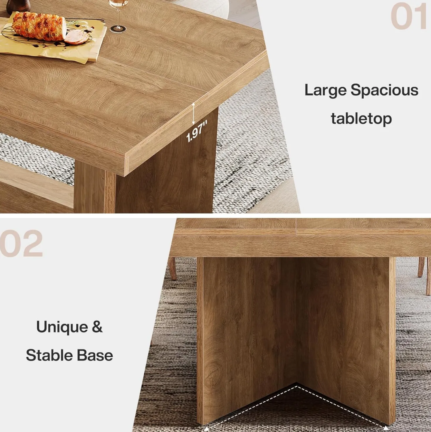 63" Dining Table, Farmhouse Kitchen Table with Heavy Duty Pedestal for 4-6