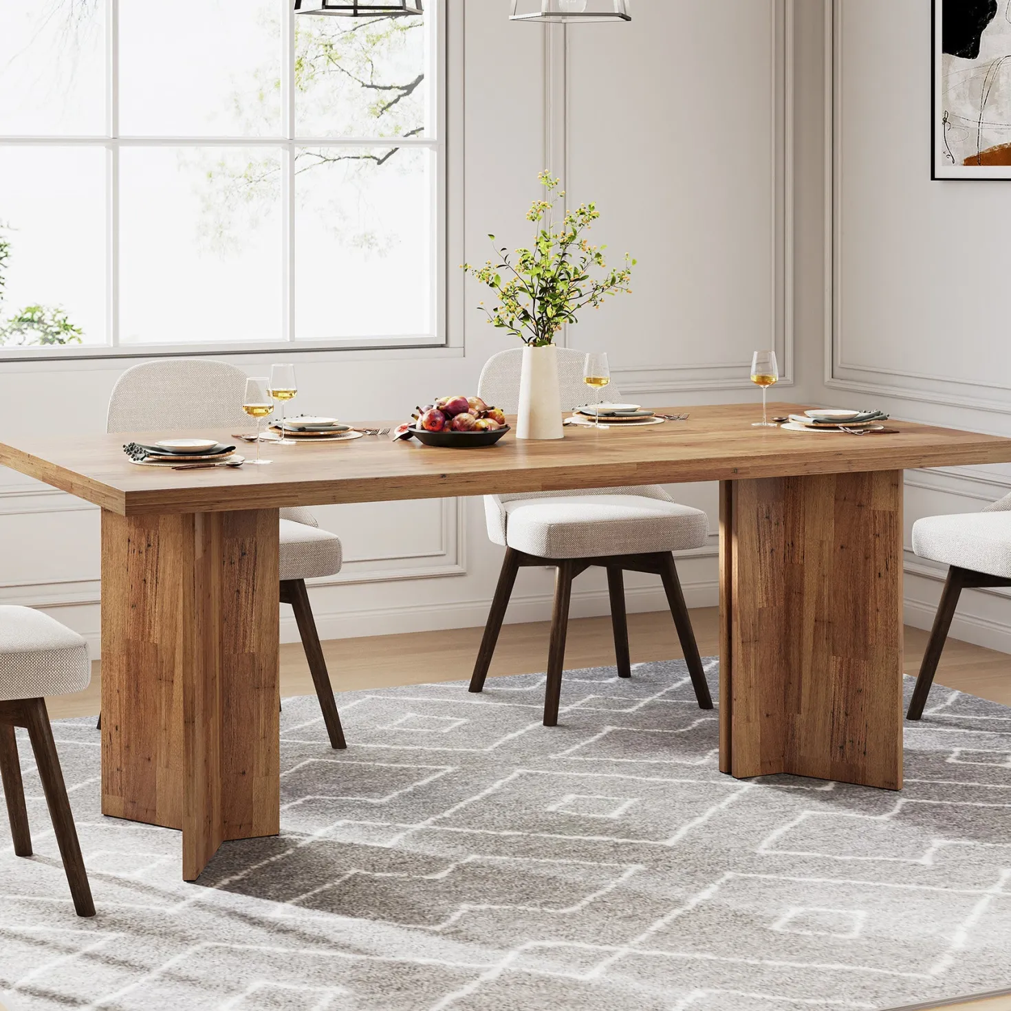 63" Dining Table, Farmhouse Kitchen Table with Large Tabletop for 4-6