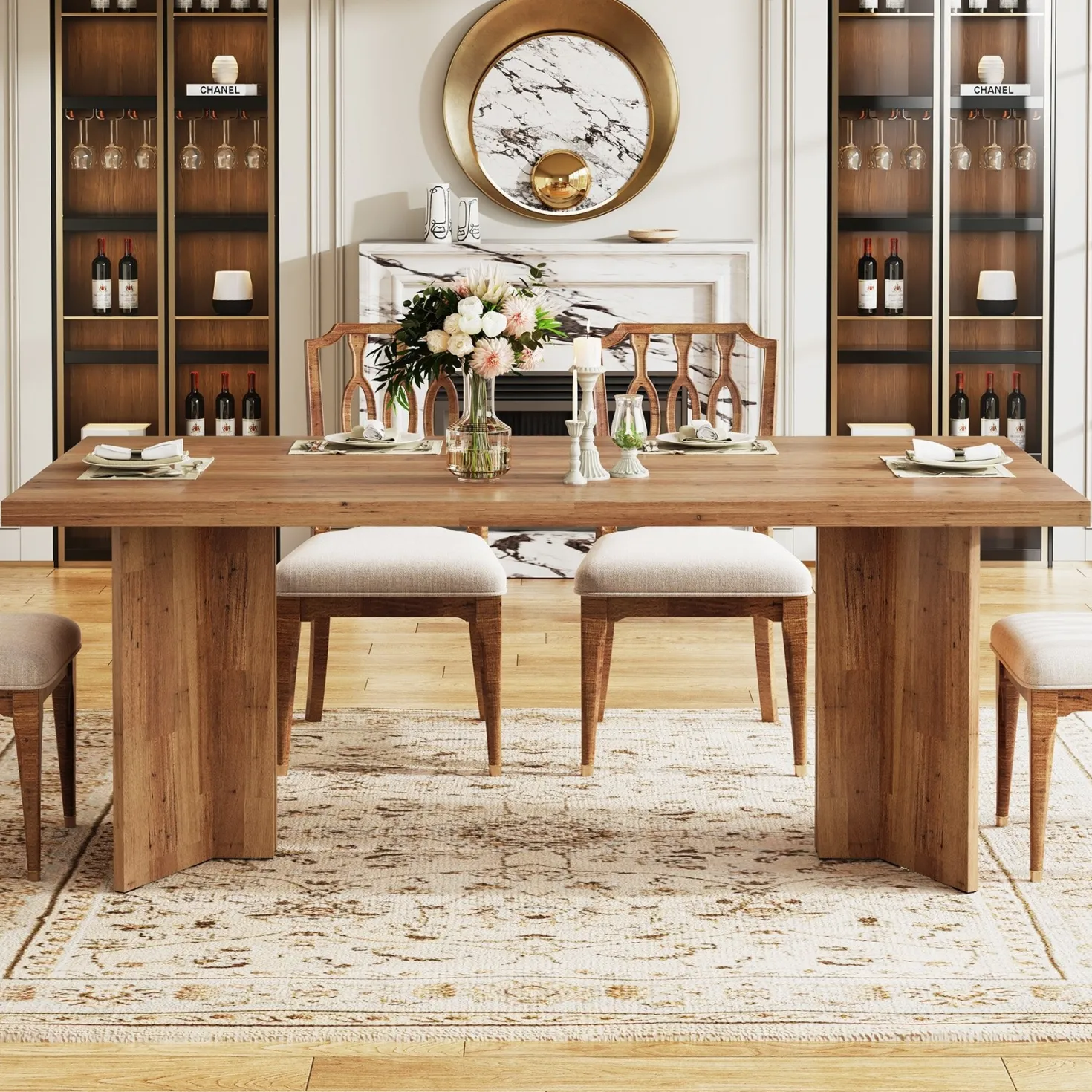 63" Dining Table, Farmhouse Kitchen Table with Large Tabletop for 4-6