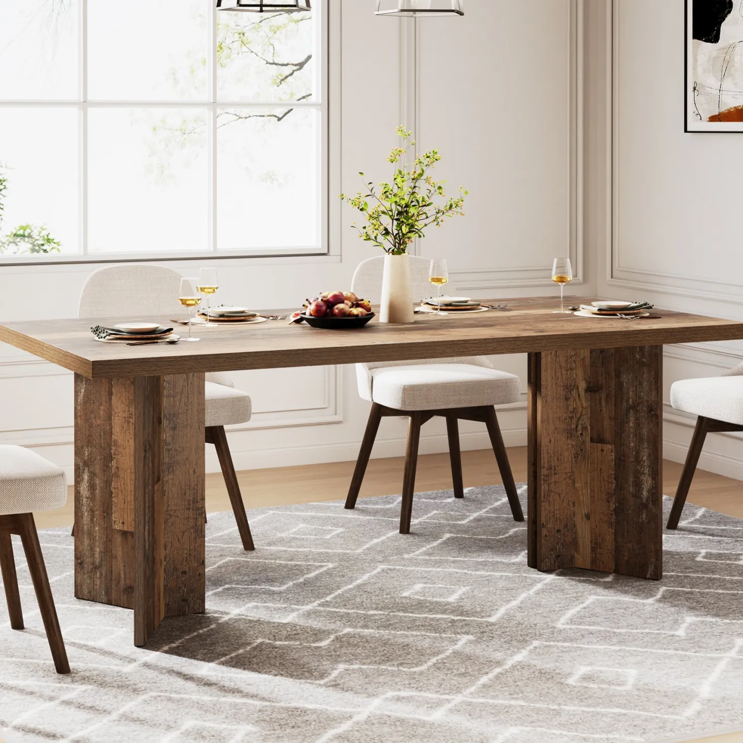 63" Dining Table, Farmhouse Kitchen Table with Large Tabletop for 4-6