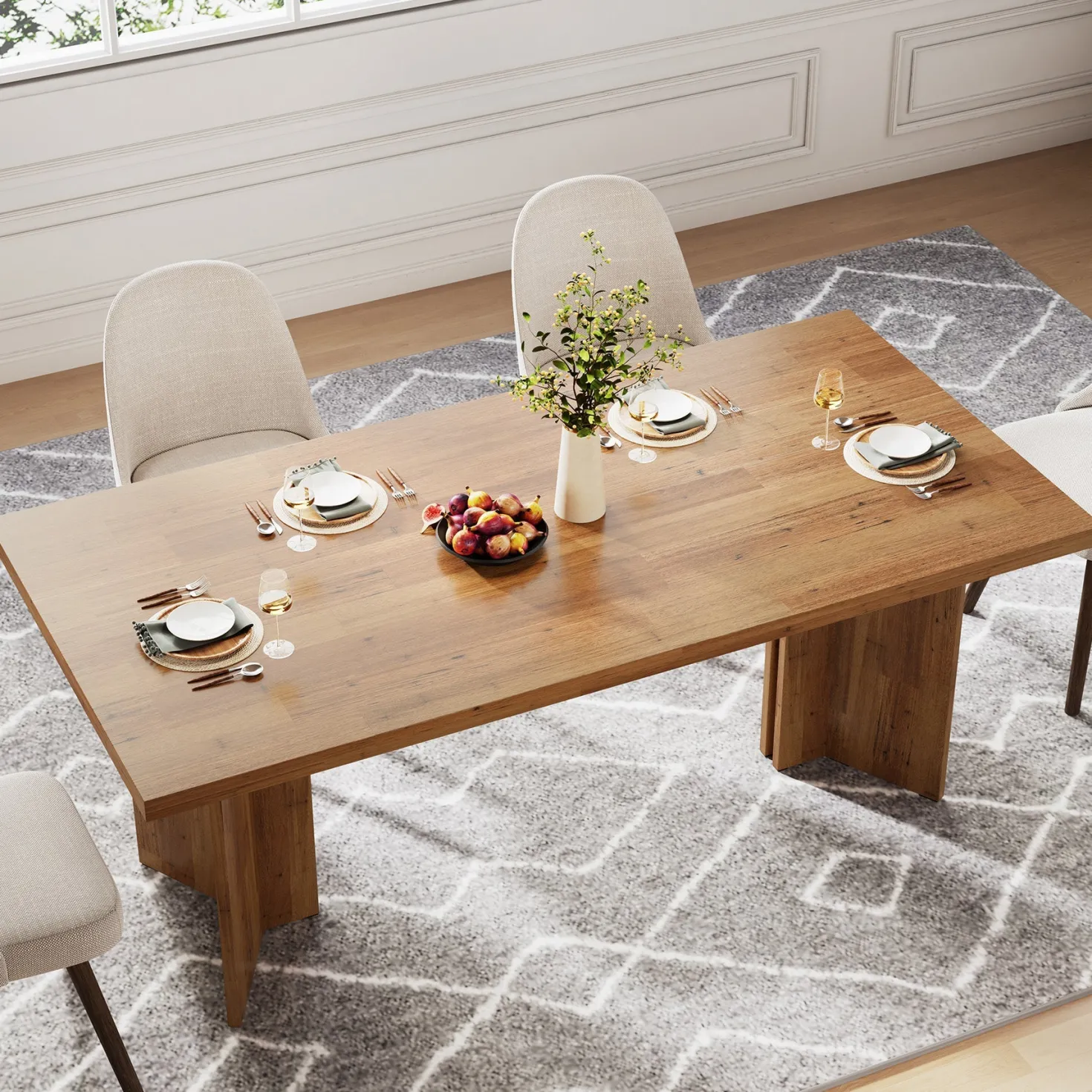 63" Dining Table, Farmhouse Kitchen Table with Large Tabletop for 4-6