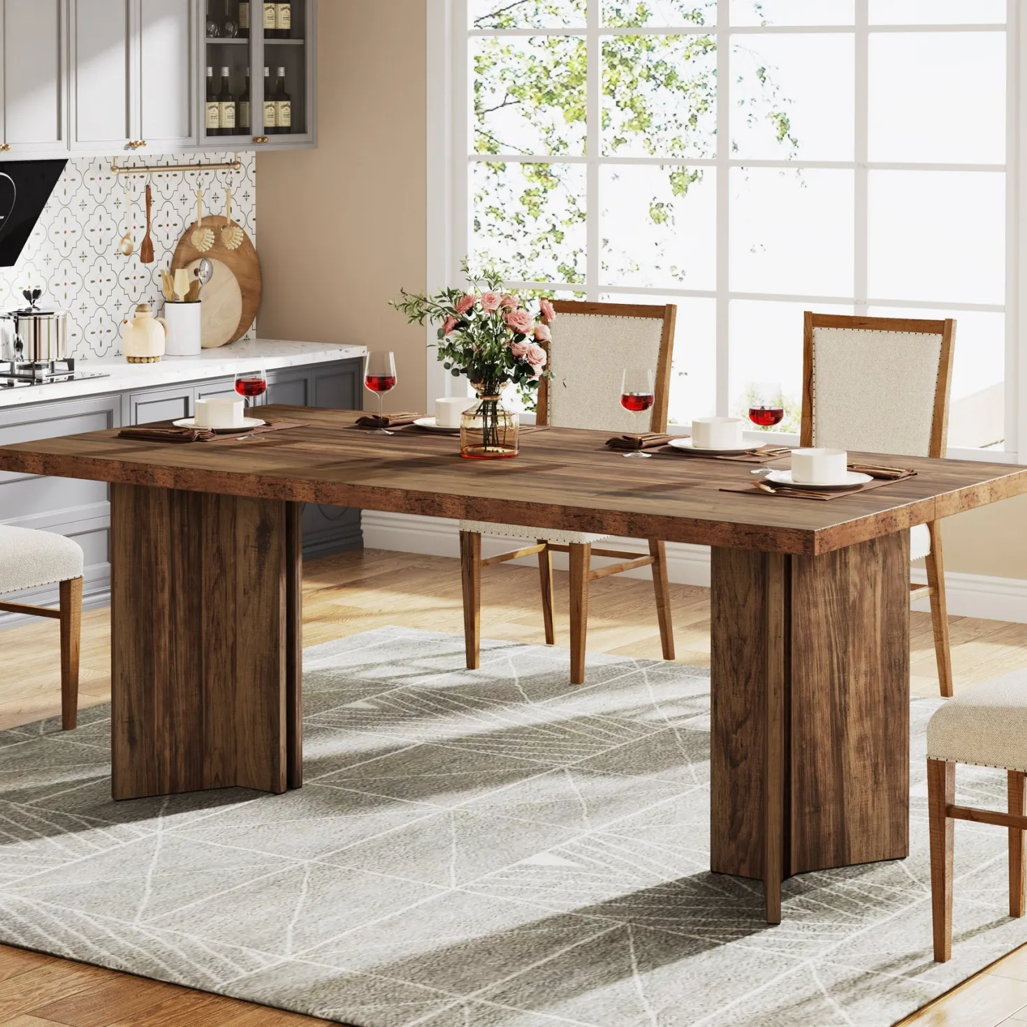63" Dining Table, Farmhouse Kitchen Table with Large Tabletop for 4-6
