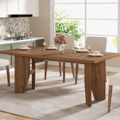 63" Dining Table, Farmhouse Kitchen Dinner Table for 4-6 People