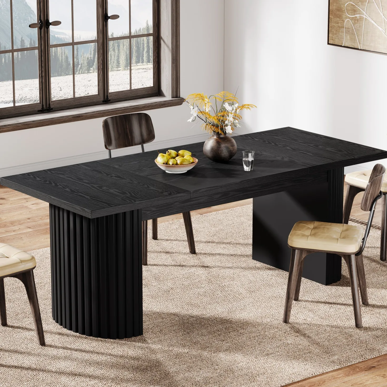 78.7" Dining Table, Farmhouse Kitchen Table With Dual Base