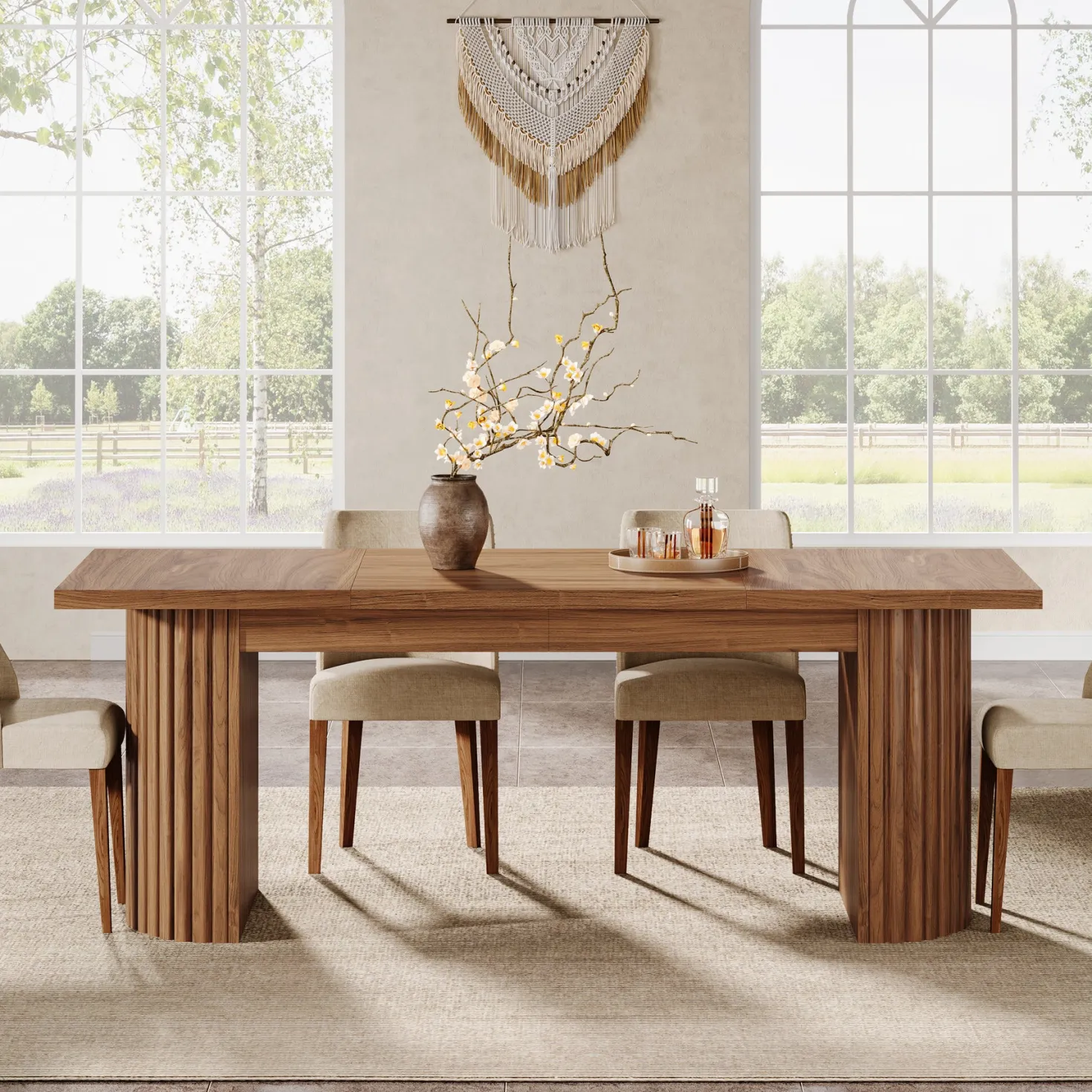 78.7" Dining Table, Farmhouse Kitchen Table With Dual Base