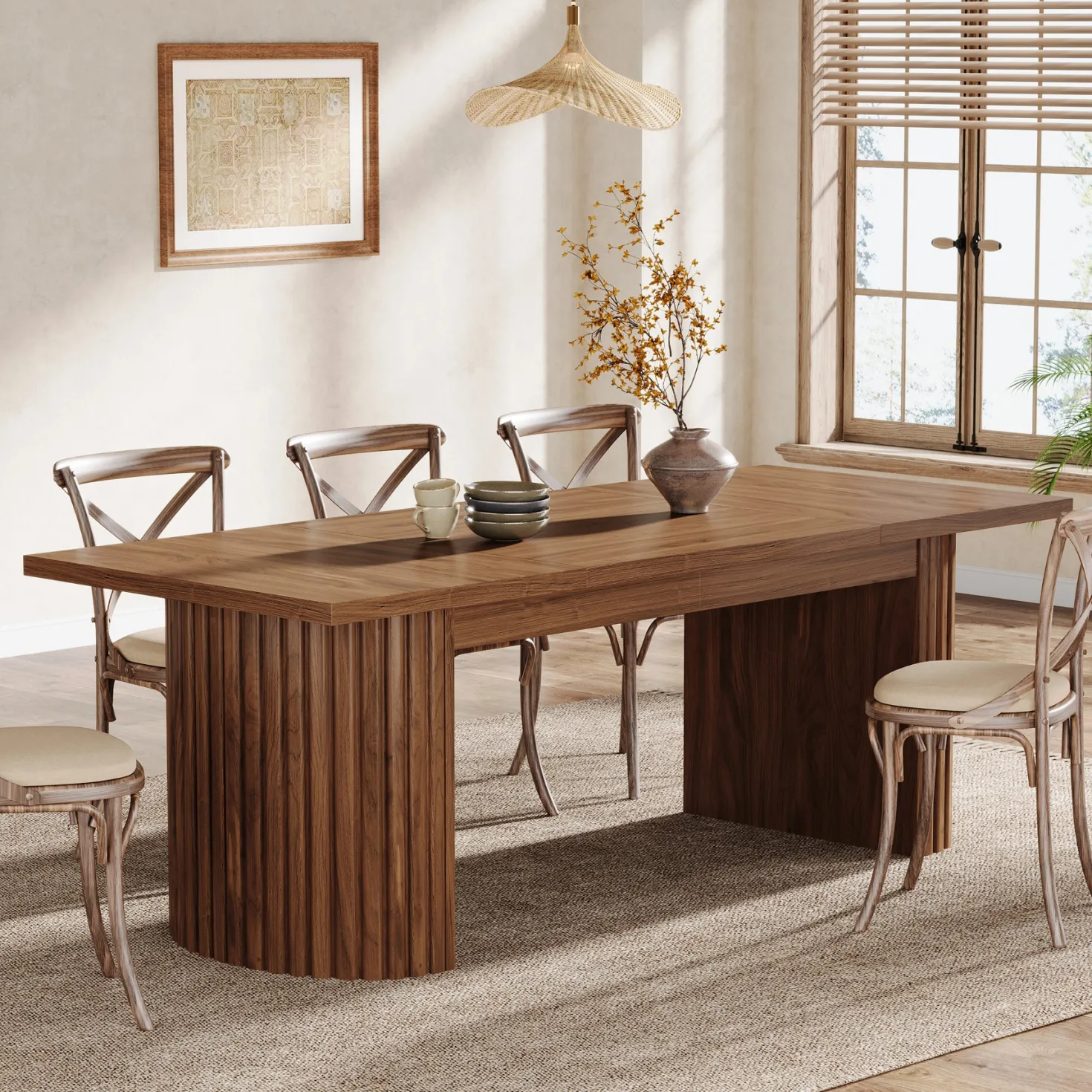 78.7" Dining Table, Farmhouse Kitchen Table With Dual Base