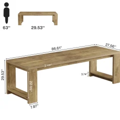 86" Dining Table, Farmhouse Kitchen Dinner Table For 8-10 People