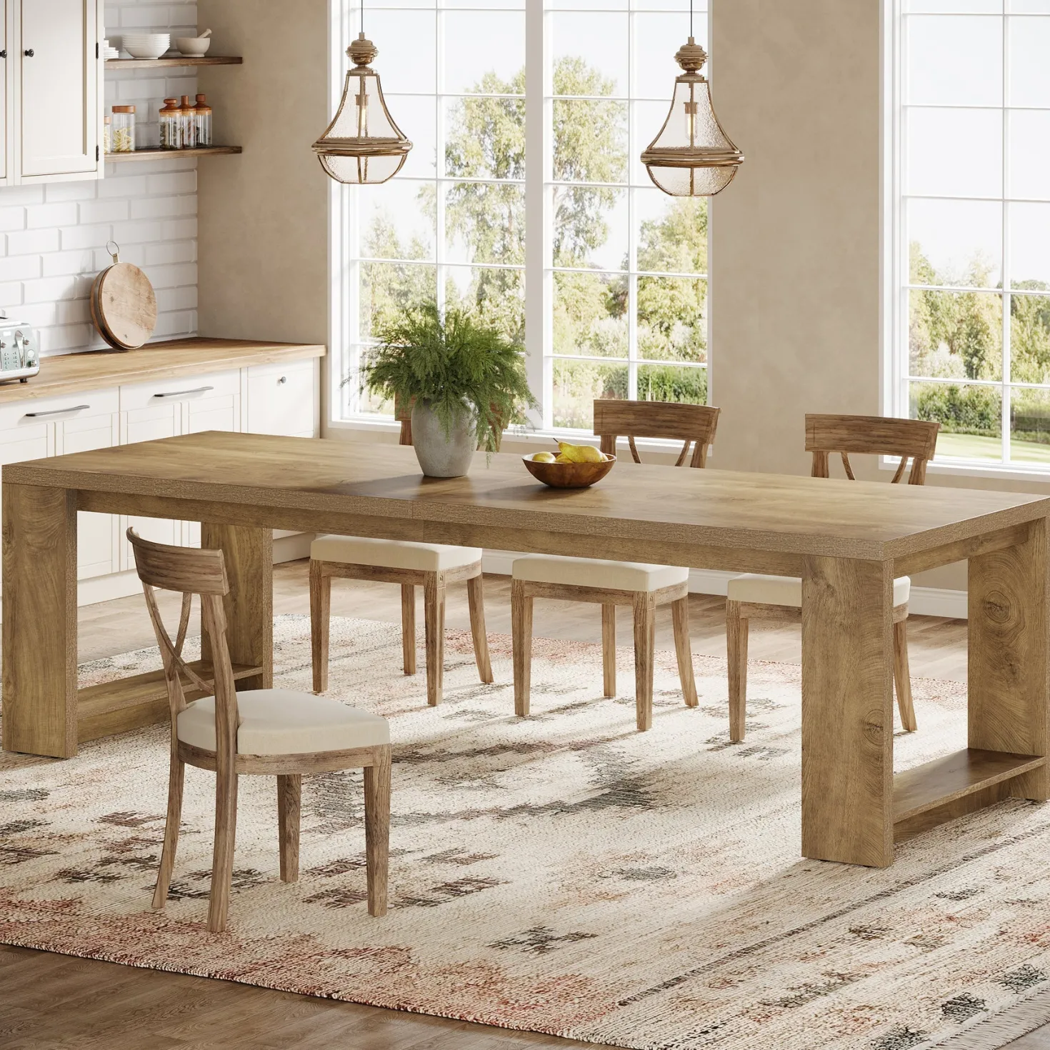86" Dining Table, Farmhouse Kitchen Dinner Table For 8-10 People