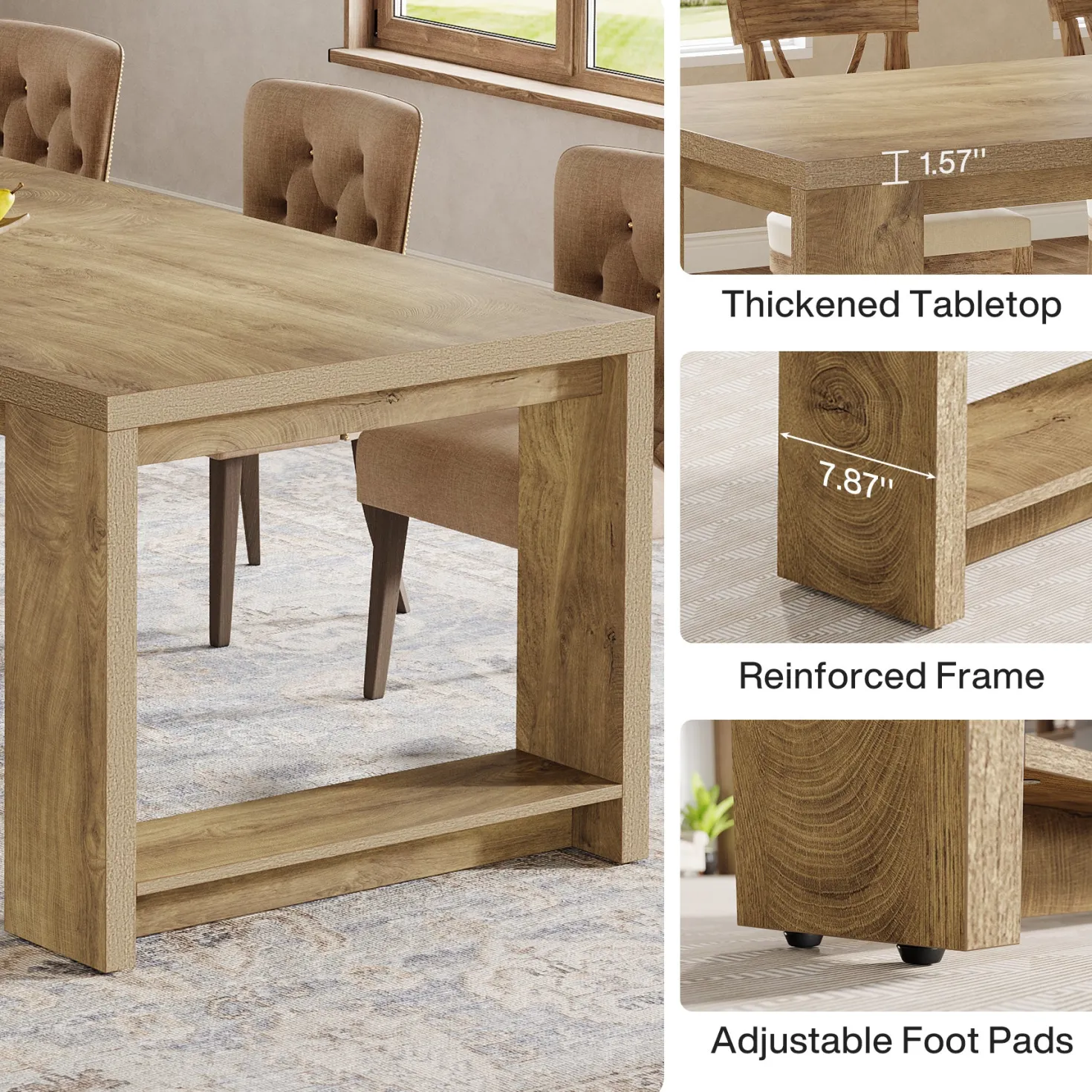 86" Dining Table, Farmhouse Kitchen Dinner Table For 8-10 People