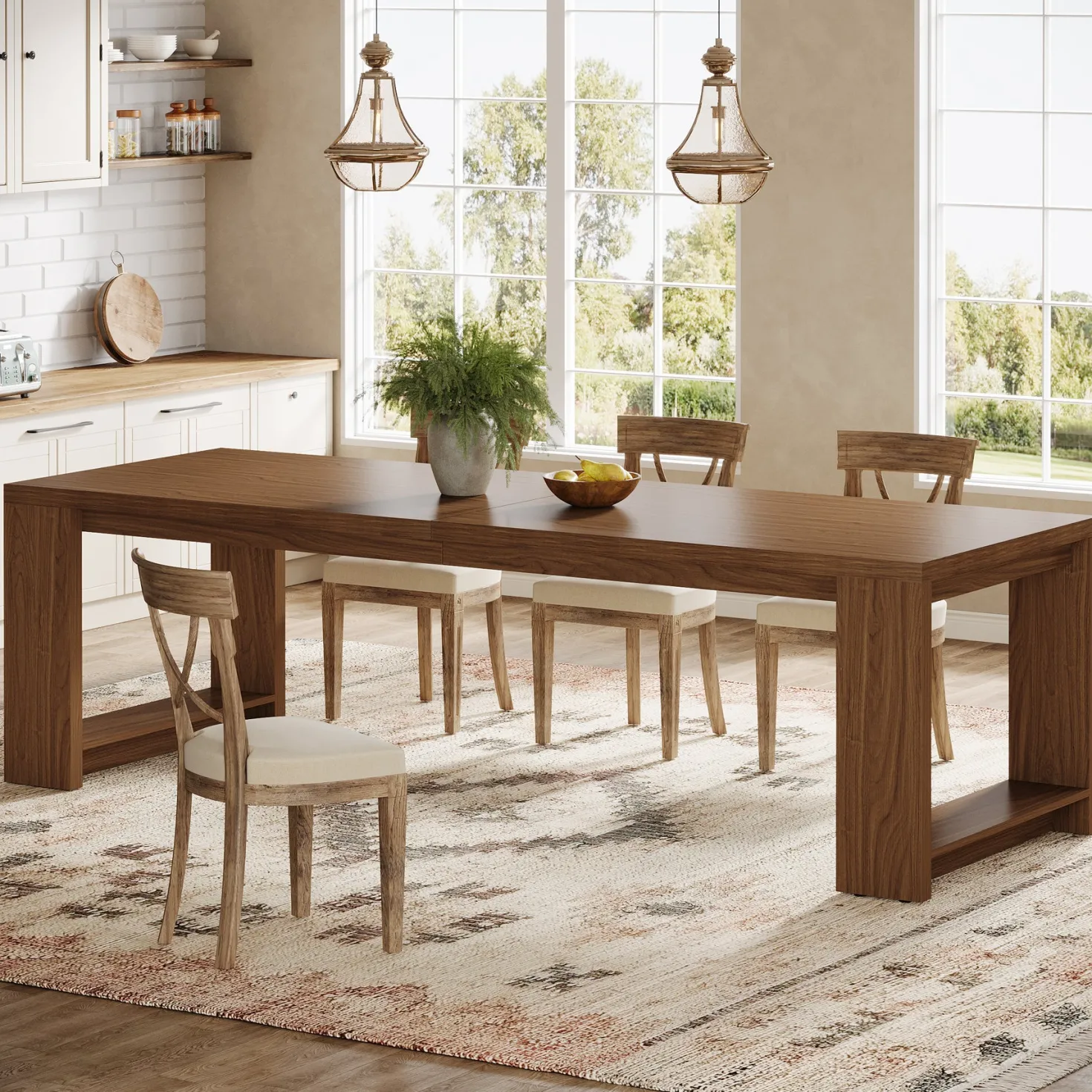 86" Dining Table, Farmhouse Kitchen Dinner Table For 8-10 People