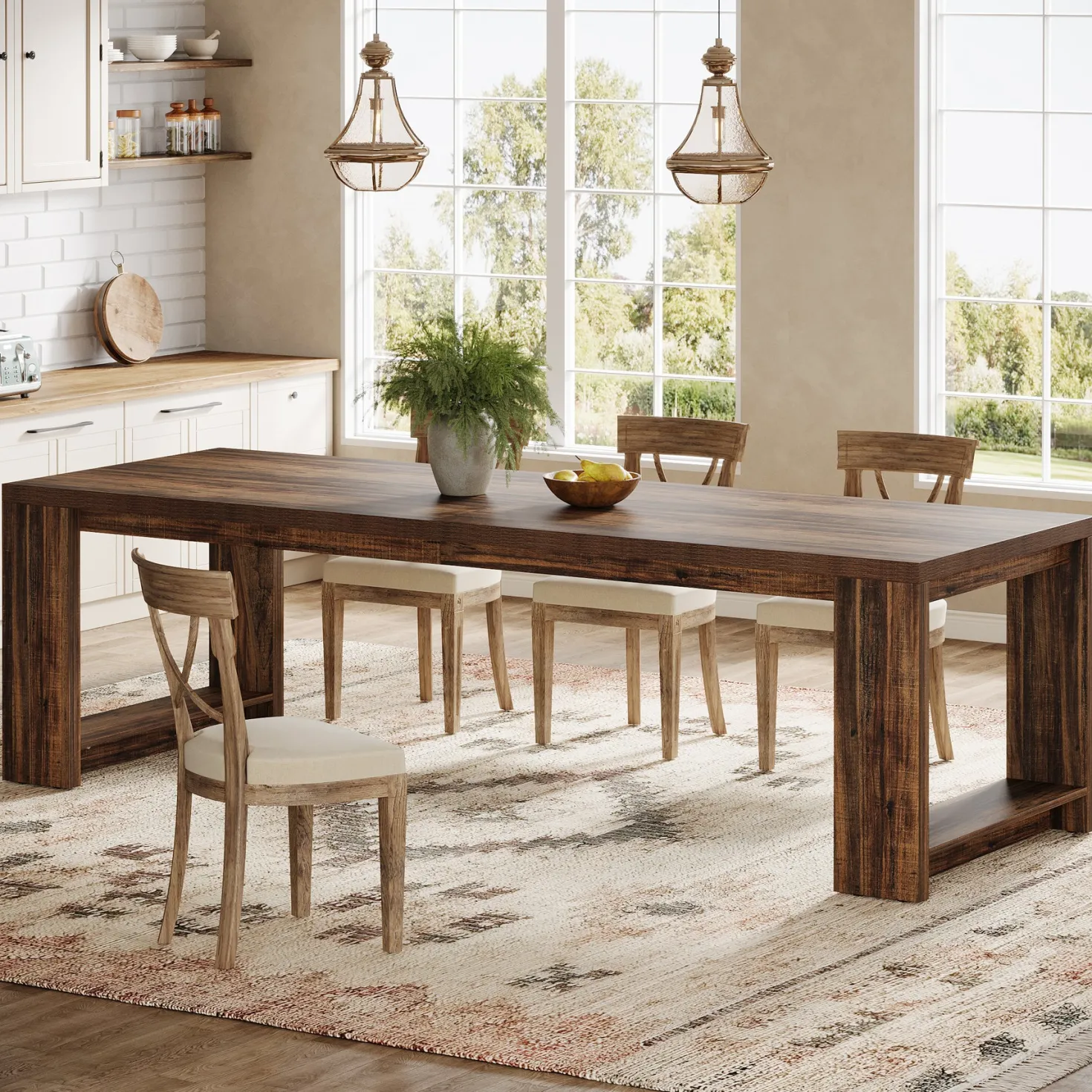 86" Dining Table, Farmhouse Kitchen Dinner Table For 8-10 People