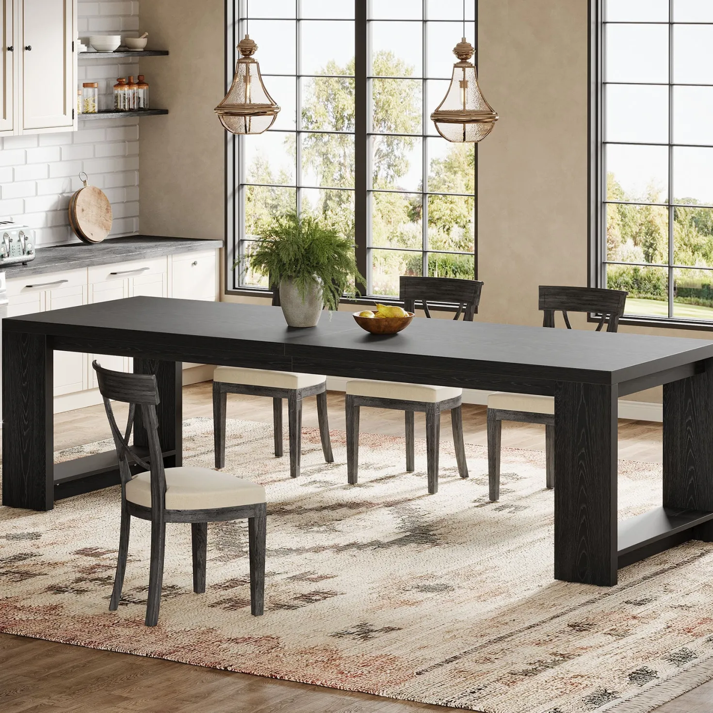86" Dining Table, Farmhouse Kitchen Dinner Table For 8-10 People