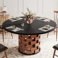 47" Dining Table, Farmhouse Round Kitchen Table for 4-6 People