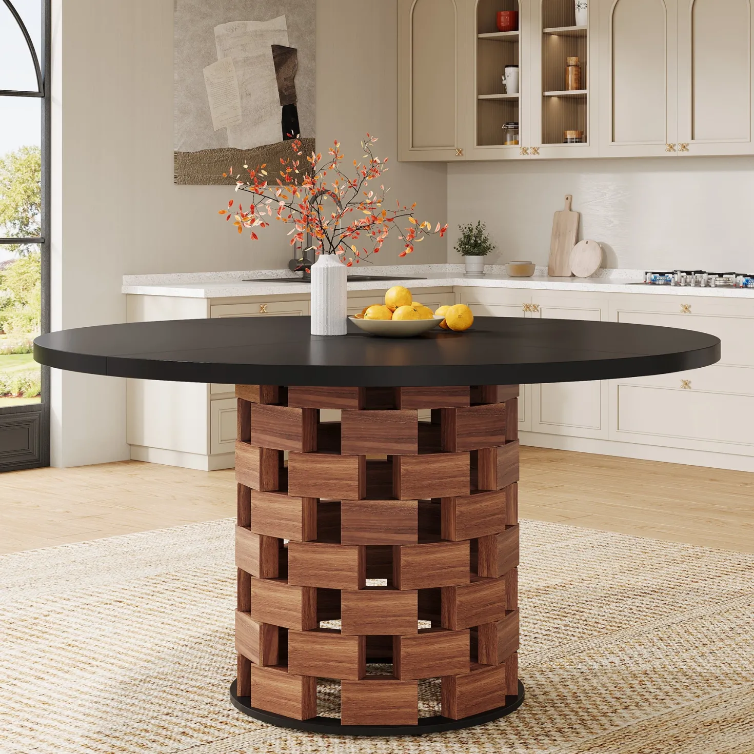 47" Dining Table, Farmhouse Round Kitchen Table for 4-6 People