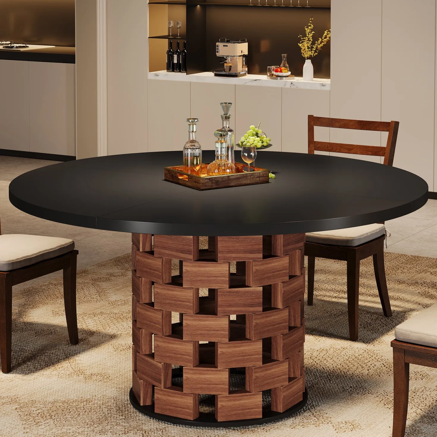 47" Dining Table, Farmhouse Round Kitchen Table for 4-6 People