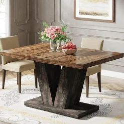 47" Dining Table, Farmhouse Wooden Kitchen Dinner Table with Duty Pedestal
