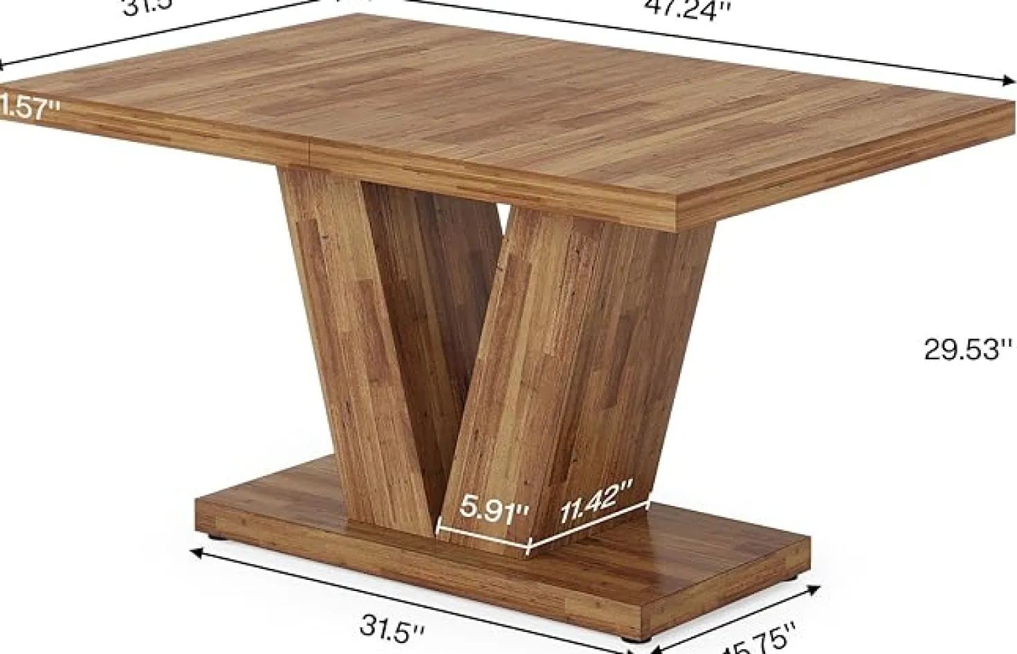 47" Dining Table, Farmhouse Wooden Kitchen Dinner Table with Duty Pedestal