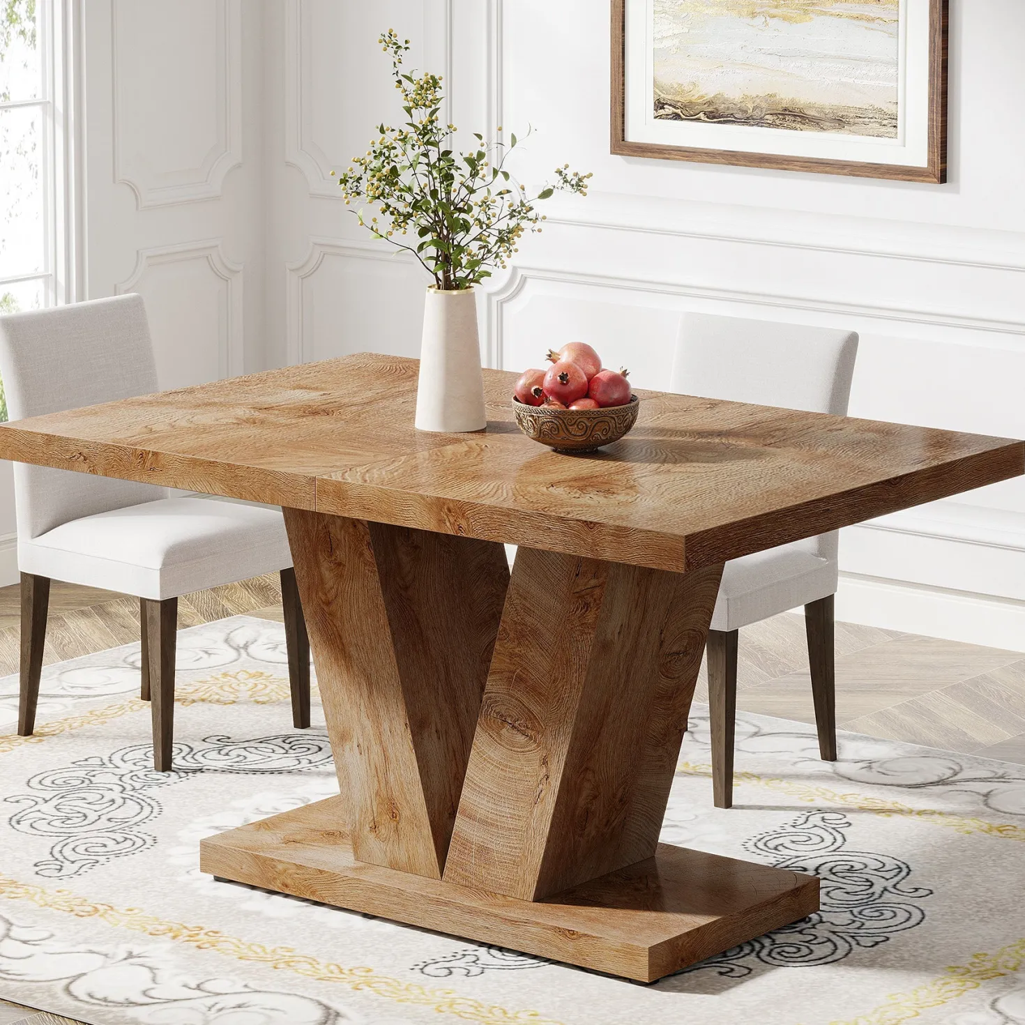 47" Dining Table, Farmhouse Wooden Kitchen Dinner Table with Duty Pedestal