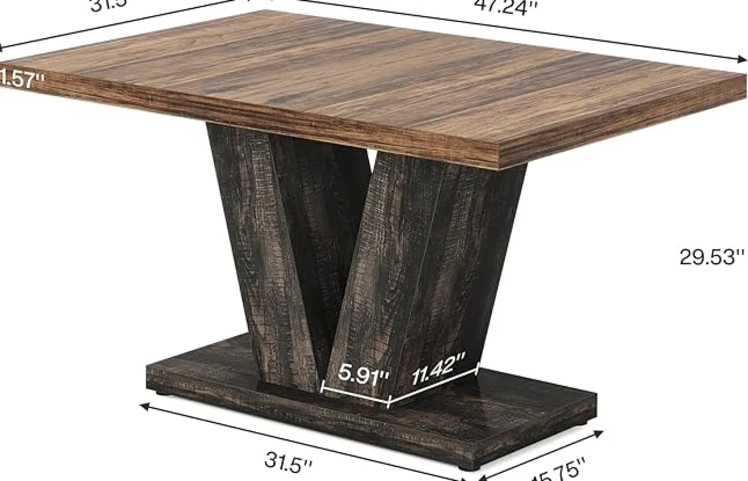 47" Dining Table, Farmhouse Wooden Kitchen Dinner Table with Duty Pedestal