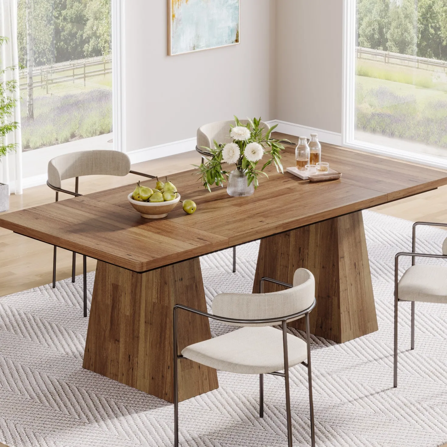63" Dining Table, Farmhouse Wood Kitchen Table for 6 People