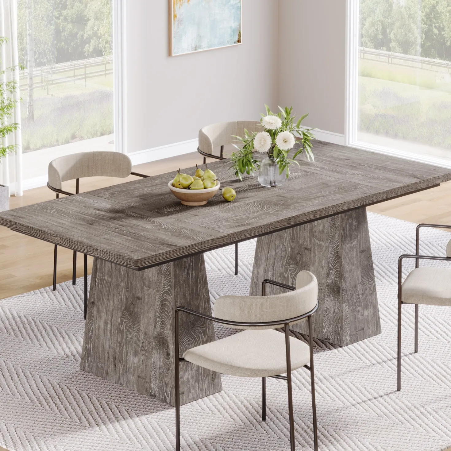 63" Dining Table, Farmhouse Wood Kitchen Table for 6 People