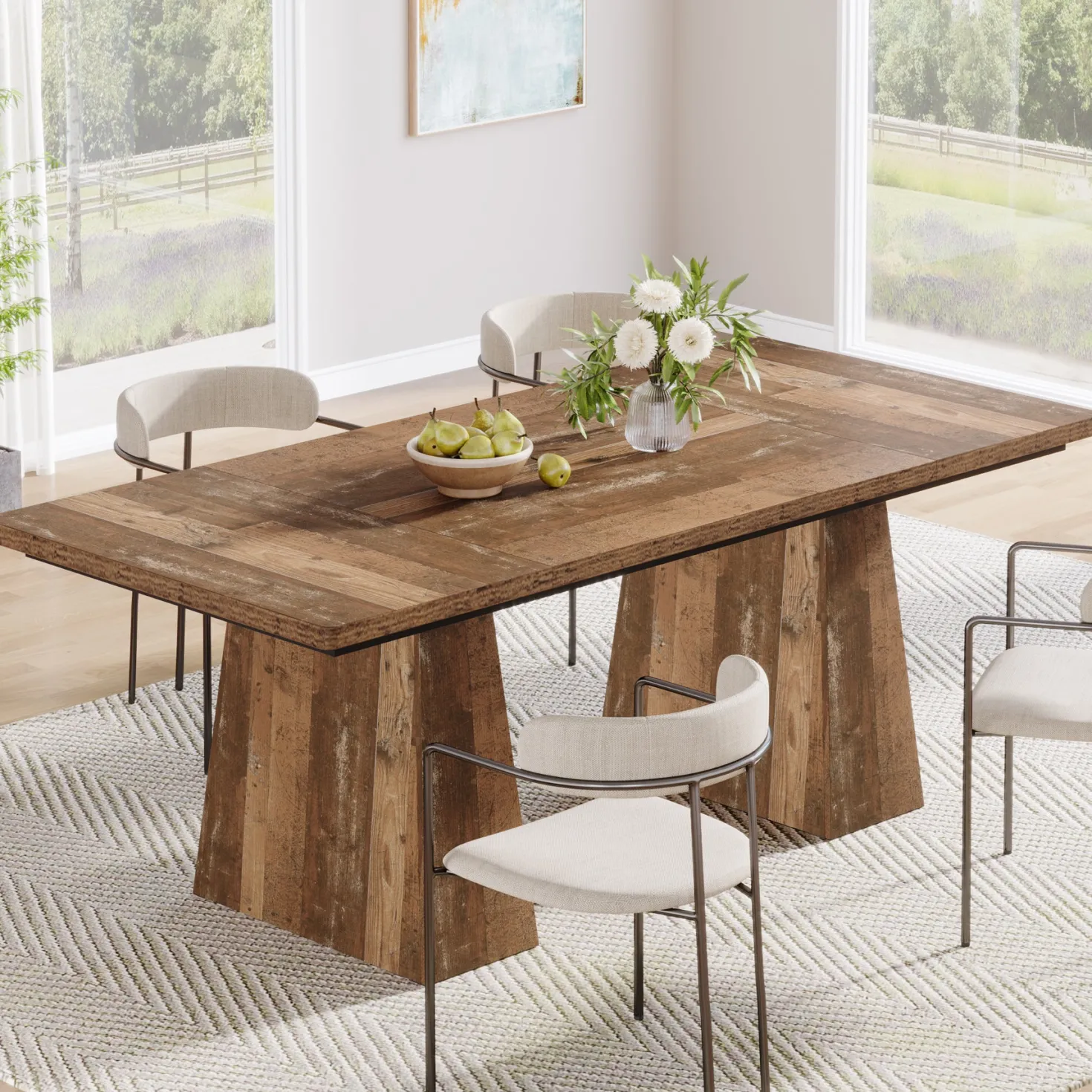 63" Dining Table, Farmhouse Wood Kitchen Table for 6 People