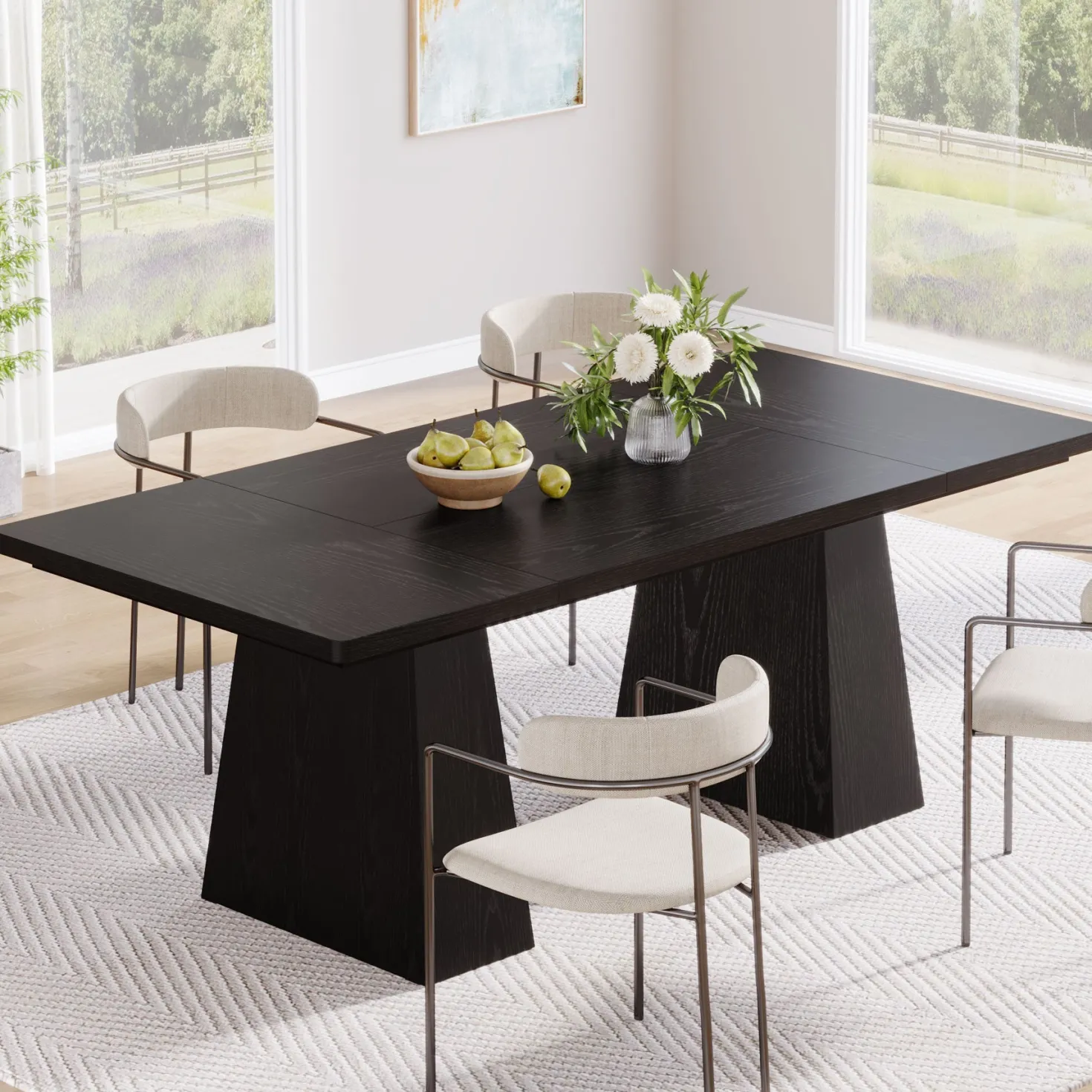 63" Dining Table, Farmhouse Wood Kitchen Table for 6 People