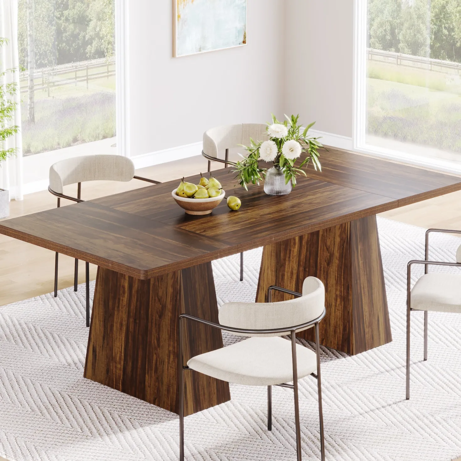 63" Dining Table, Farmhouse Wood Kitchen Table for 6 People