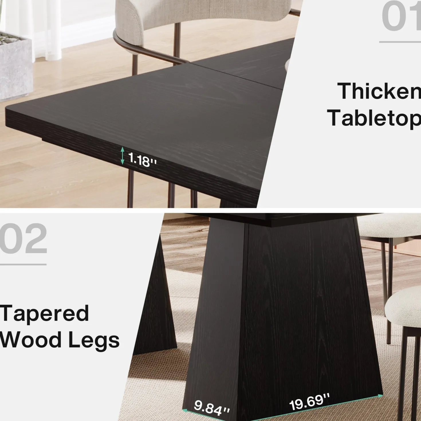 63" Dining Table, Farmhouse Wood Kitchen Table for 6 People