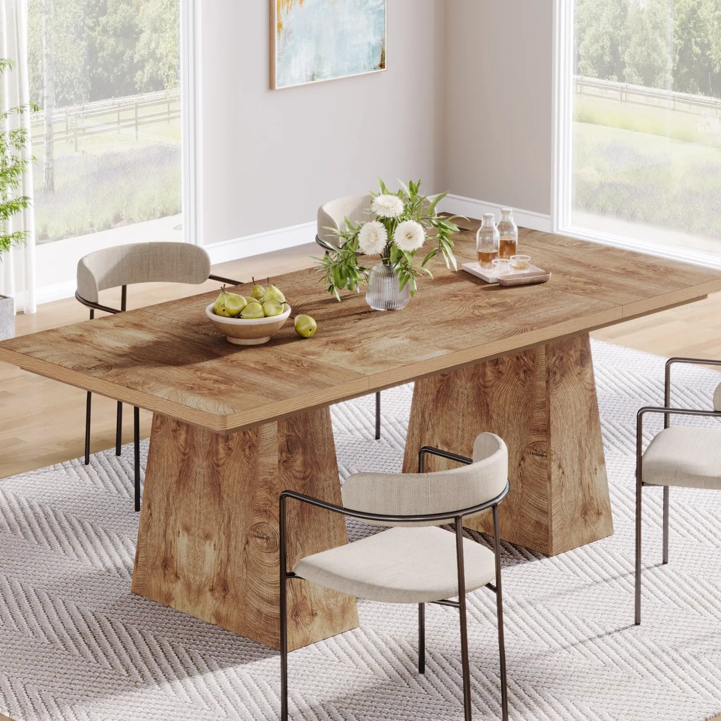 63" Dining Table, Farmhouse Wood Kitchen Table for 6 People