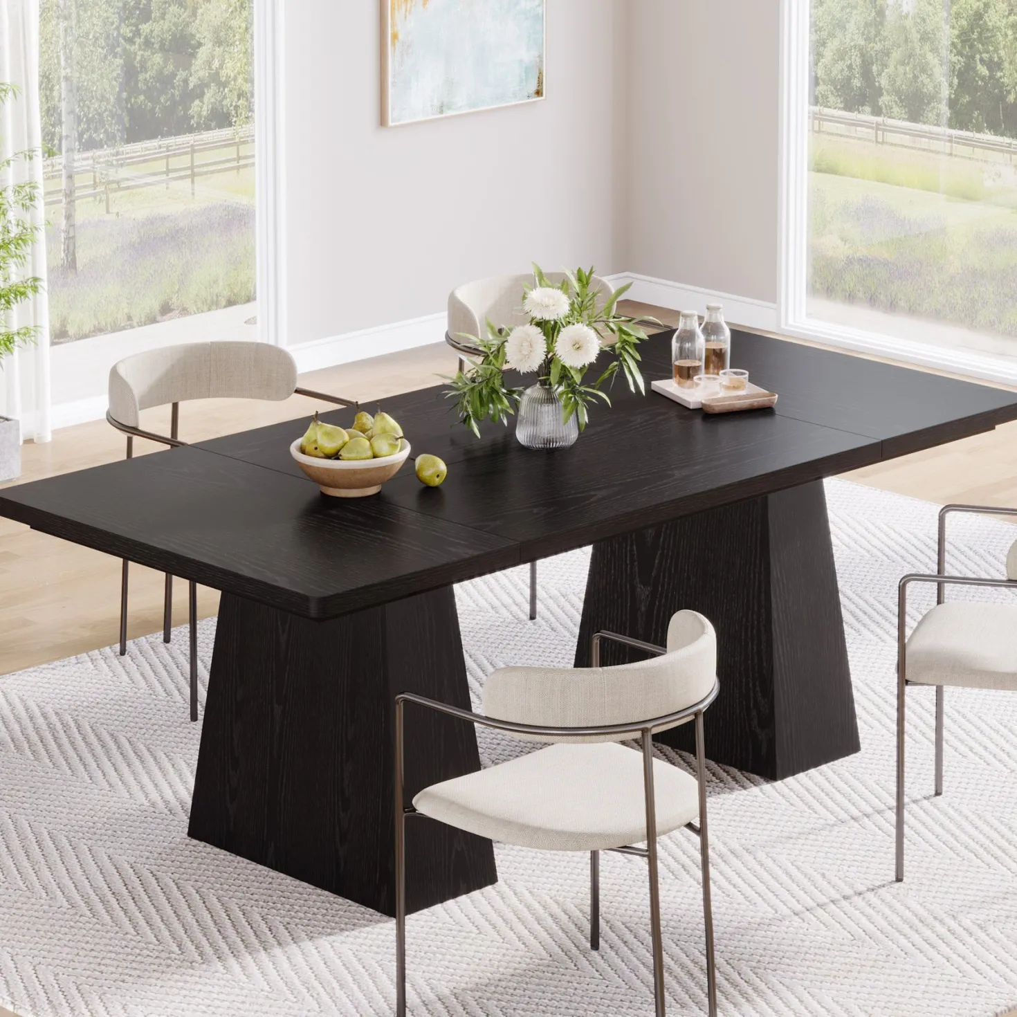 63" Dining Table, Farmhouse Wood Kitchen Table for 6 People