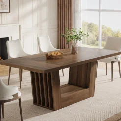 63" Dining Table for 4-6, Farmhouse Kitchen Dinner Table with Heavy-Duty Base
