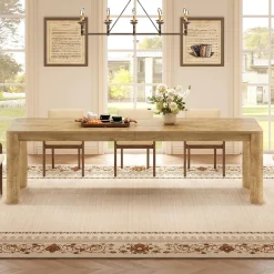 78.74" Dining Table for 6-8, Farmhouse Kitchen Table with Rounded Edges