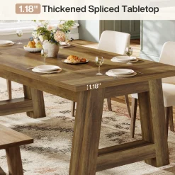 62.6" Dining Table for 4-6, Farmhouse Kitchen Table with Sturdy Legs