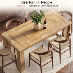 70.8" Dining Table for 6–8, Farmhouse Kitchen Table with Panel Legs for Dining Room
