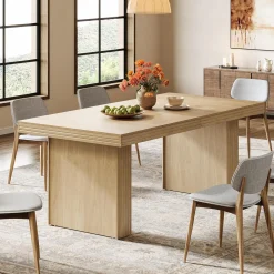 63" Dining Table for 6, Modern Kitchen Table with Fluted Line