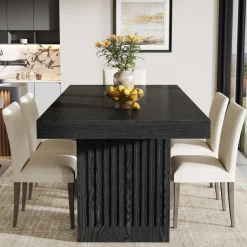 63" Dining Table for 4-6 People, Rectangular Kitchen Table with Double Pedestal