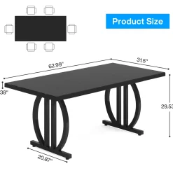 63" Dining Table for 4-6 People, Modern Kitchen Dinner Table with Metal Frame