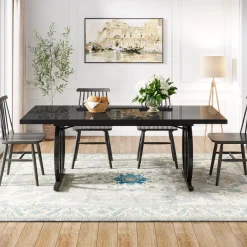 63" Dining Table for 4-6 People, Modern Kitchen Dinner Table with Metal Frame