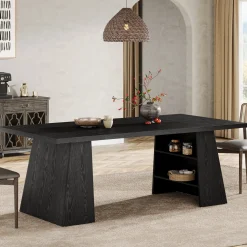 63" Dining Table for 4-6 People, Modern Kitchen Table with Storage Shelves
