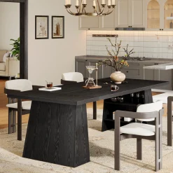 63" Dining Table for 4-6 People, Modern Kitchen Table with Storage Shelves