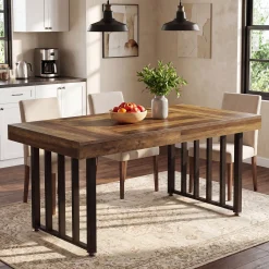 55.12" Dining Table for 4-6 People, Rectangle Kitchen Table with Metal Frame