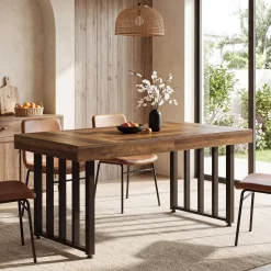 55.12" Dining Table for 4-6 People, Rectangle Kitchen Table with Metal Frame