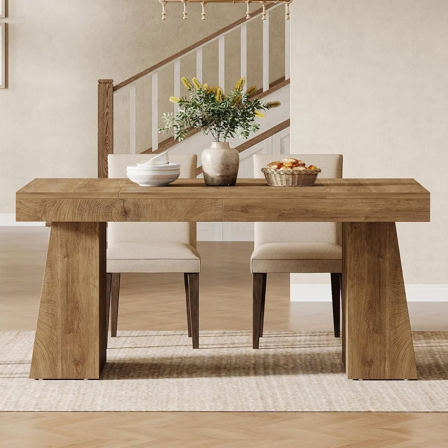 55" Dining Table for 4-6, Rectangular Kitchen Dinner Tables with Sturdy Legs